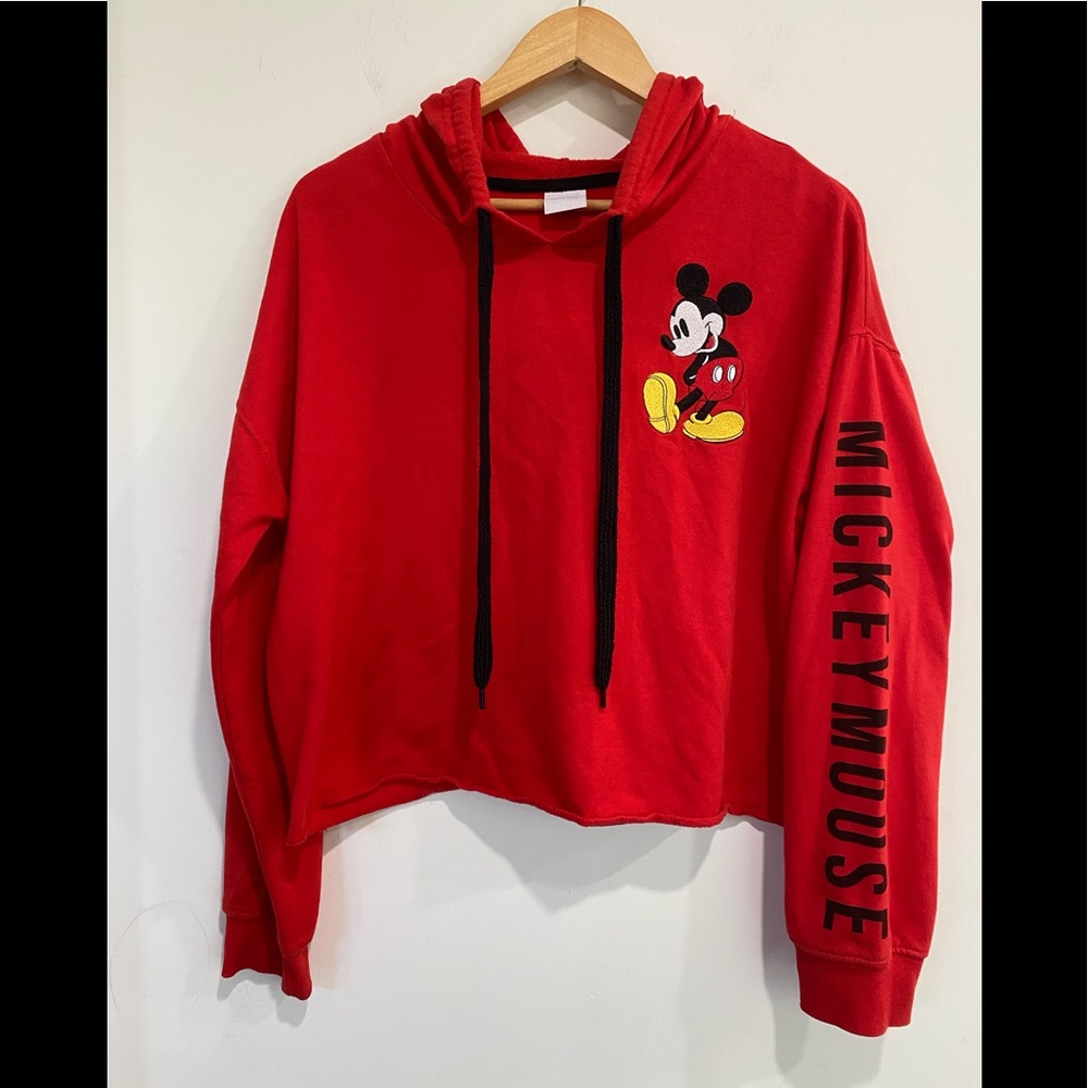 Disney Mickey Mouse Cropped Hoodie Pullover Red size S